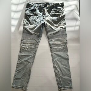 MNML Men's Light Wash Skinny Moto Jeans